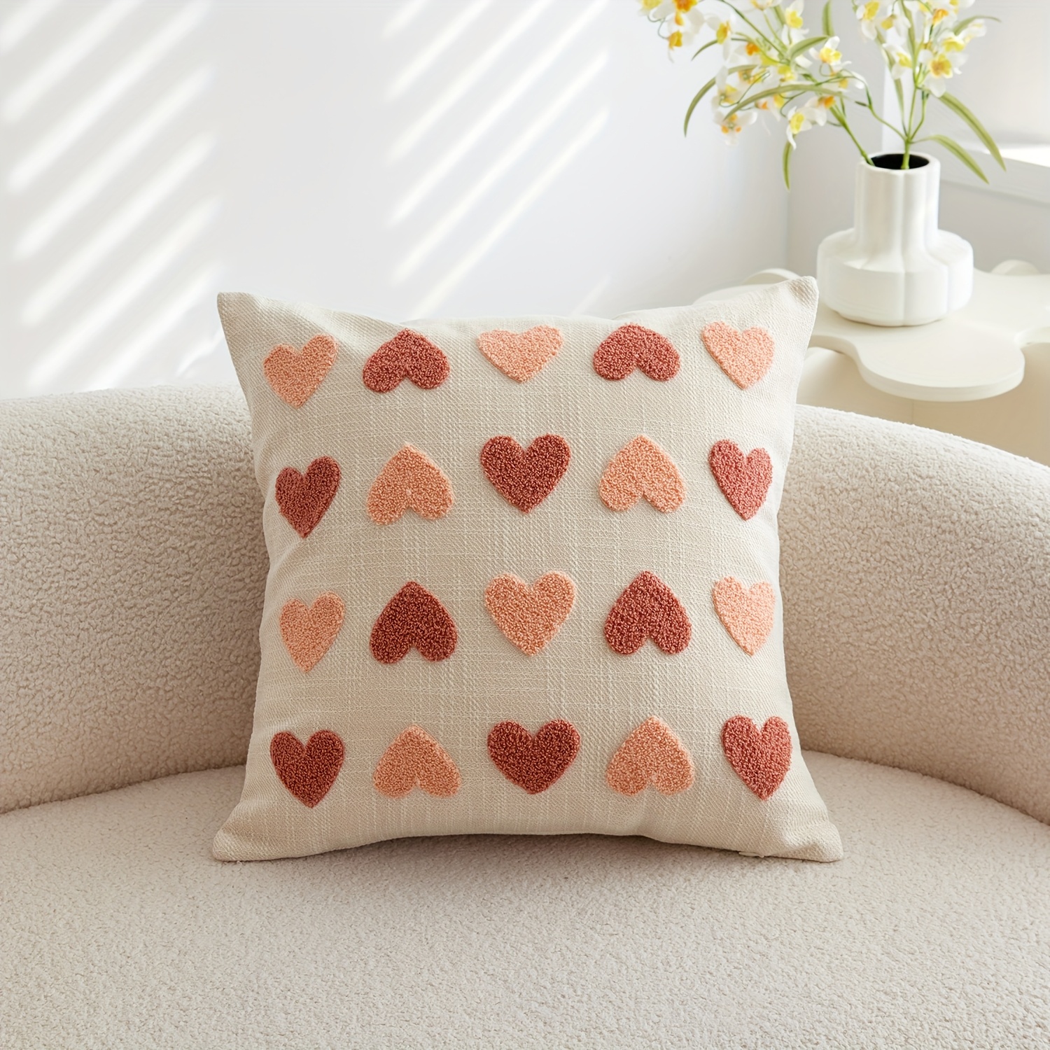 Image of 1pc, Valentine's Day Cushion Covers, Heart Holiday Pillow Covers, Single-sided Embroidery, Suitable For Sofa, Living Room, Bedroom Home Decoration, No Pillow Core