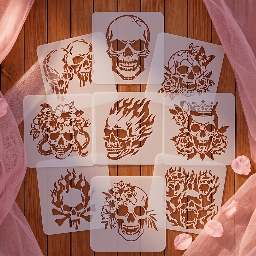 TEMU 9pcs New Templates, 3.94x3.94 Inches Reusable Painting Templates, Creative Templates, Tattoo Templates, Background Templates, Spray Paint