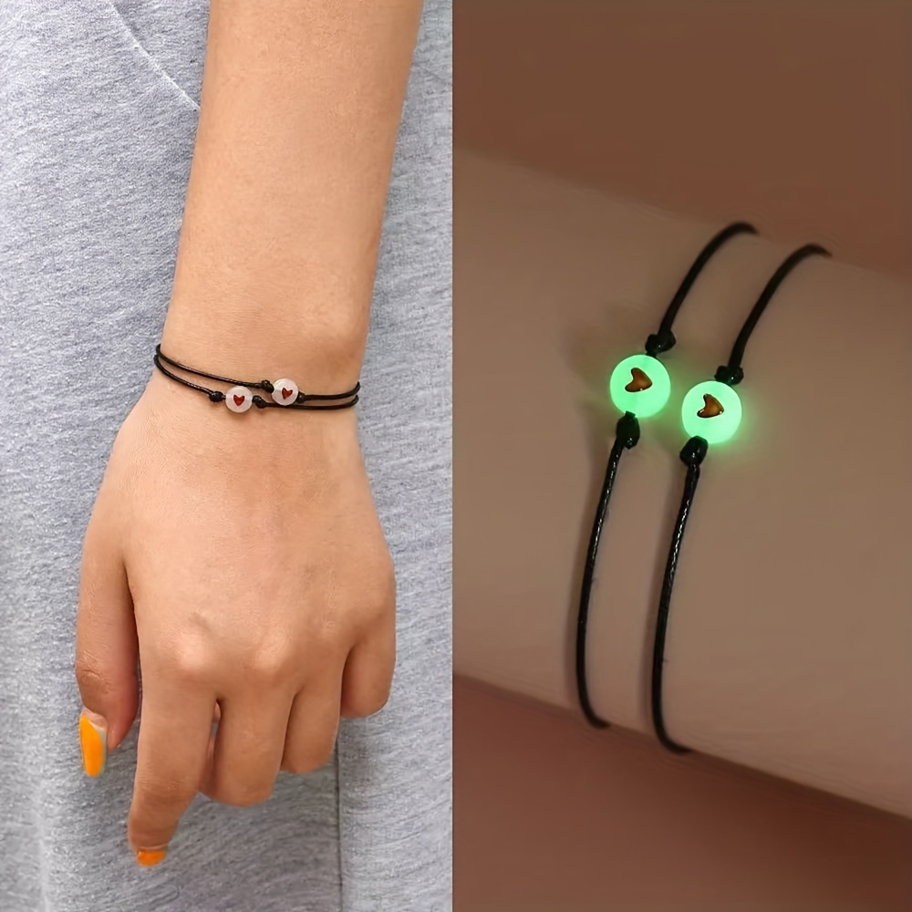 TEMU 24pcs -the-dark Bracelet Set Suitable For Halloween - Handmade Luminous Acrylic Bead Bohemian Couple Bracelets With Glow, Adjustable Matching Bracelets For &, Wear For Parties & Everyday