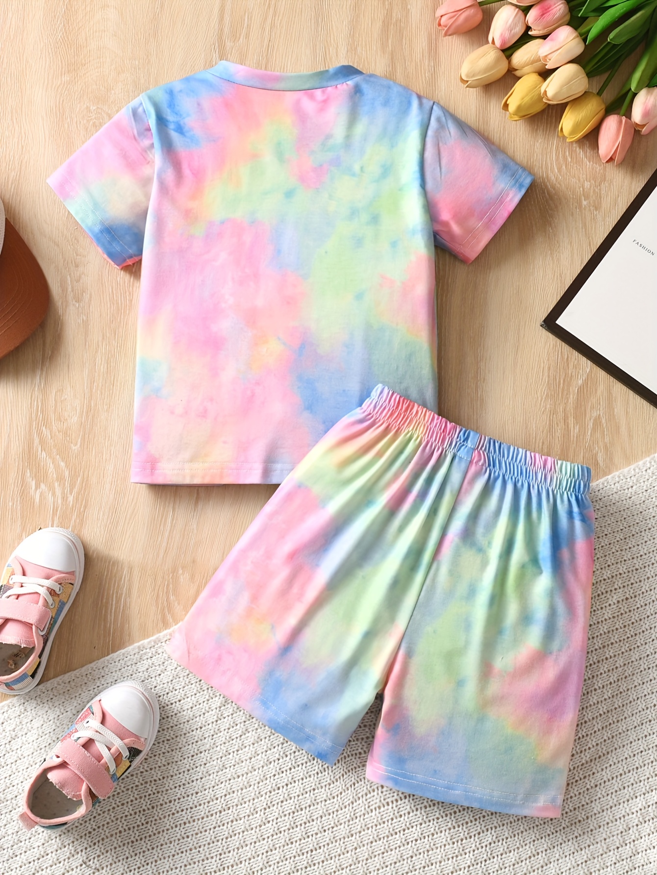 girls fashion two piece shorts set tie dye short sleeve outfit casual comfortable set