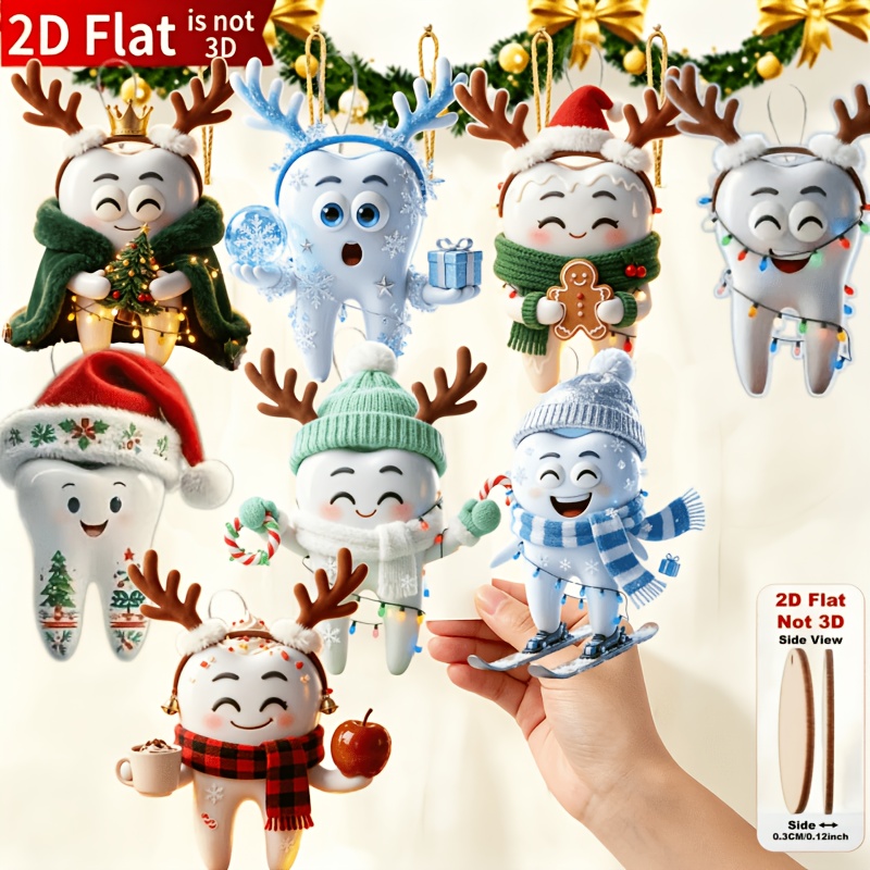 TEMU Decorazioni Natalizie 2D , 8 Pezzi, Simpatici Decorativi per Albero di Natale, Decorazioni Festive da Parete, Ornamenti per Albero di Natale,