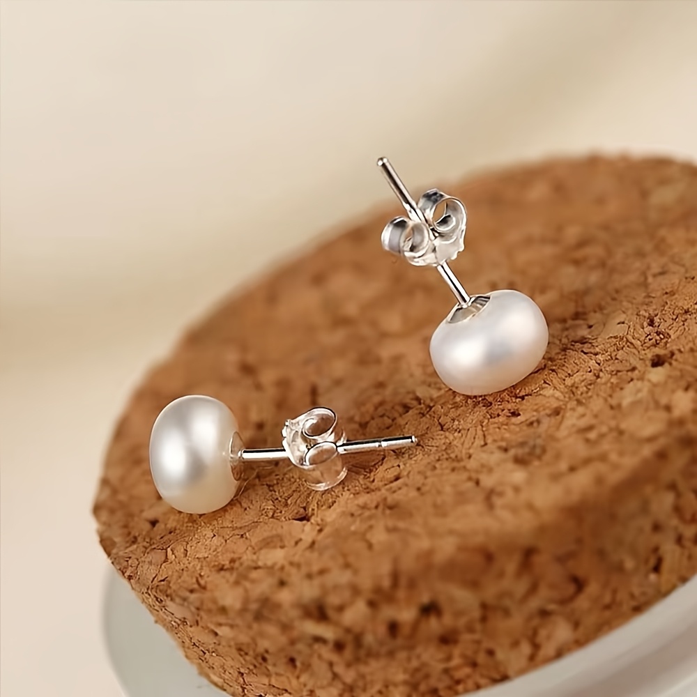 1 pair elegant   7-10mm   earrings, s925 sterling silver studs, versatile  ,    , gifting, and valentine s day, silver 1.4g with gift box details 7