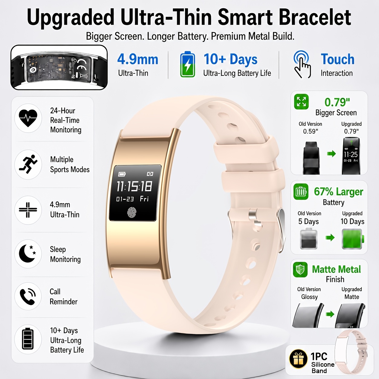 Ultra-Thin Smart Bracelet with Long Battery Life