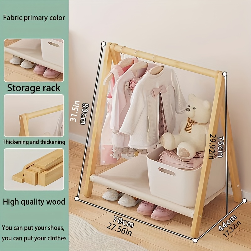 

1pc Porte-vêtements pliable en bois, organisateur de rangement polyvalent pour chambre à coucher, salon, balcon - Cintre de sol encombrant, tuyaux dorés, utilisation polyvalente