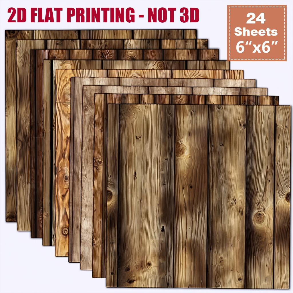 TEMU 24 Feuilles de Papier de Scrapbooking 6x6 Pouces à Motif de Planche de Bois à Grain Vertical Réaliste, Papier de Base à Texture de Grain de Bois