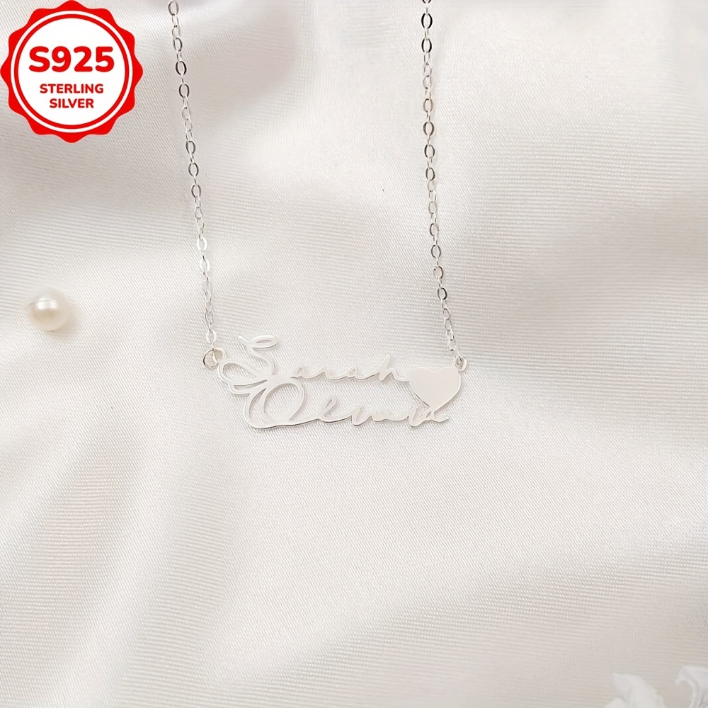 TEMU 5.5g 925 Sterling Silver Custom Necklace, 1 Personalized Custom Heart-shaped Clavicle Chain, Mother's Day Valentine's Day Holiday Gift Custom