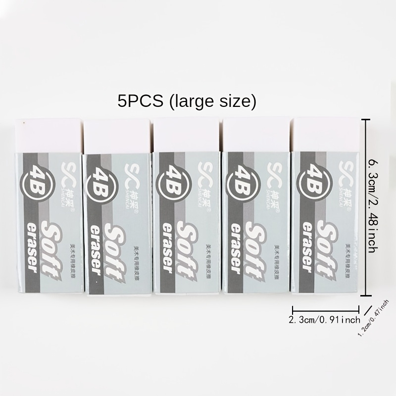 Image of A Set Of 5pcs High-performance Pvc Erasers - 4b Eraser, Suitable For School, Art Sketching, And Exam Drawing - , -free - Perfect Back-to-school Stationery With Bright Colors And Designs