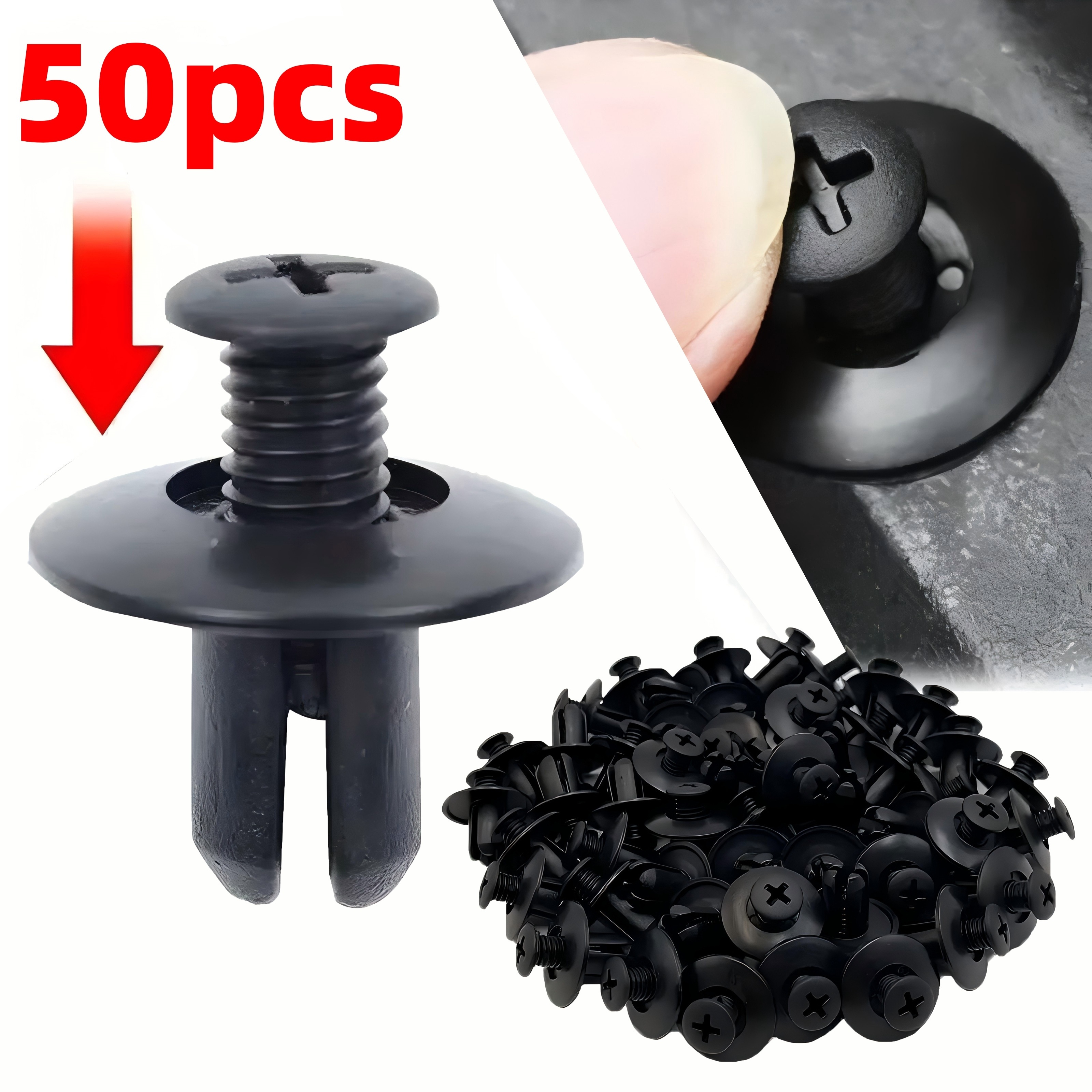 100/50/20pcs 8mm Large Black Plastic Rivets, Durable Fasteners For Car Bumper, Screw Clips For , Focus, For , For , - , Corrosion-resistant, Weatherproof