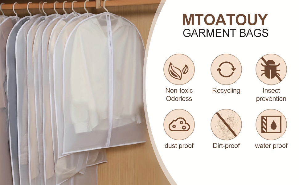 5pcs garment bags for hanging clothes clear garment bag dust proof clothes cover bags peva moth proof breathable clothes protectors with full zipper for closet clothes storage details 1