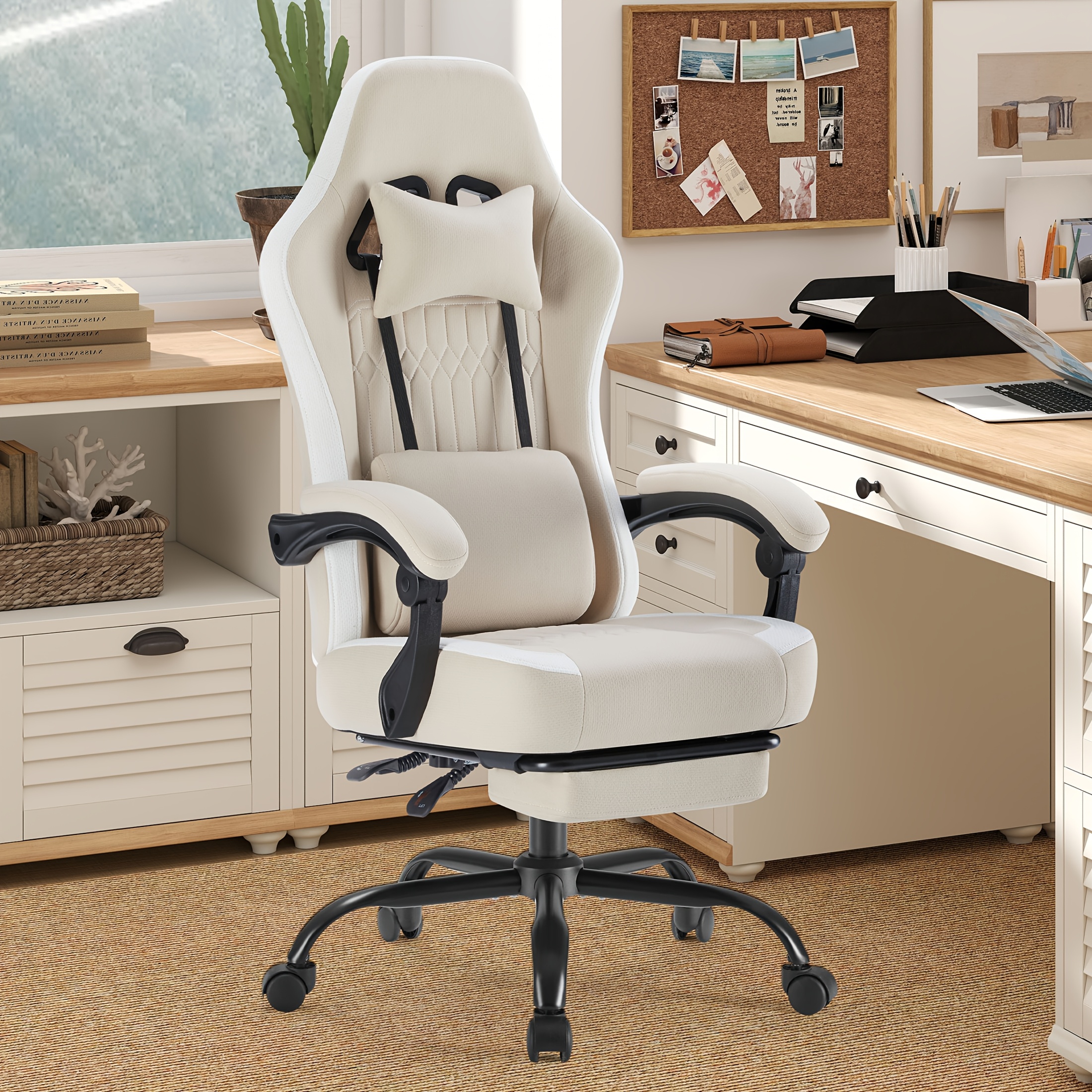 Ergonomic Gaming Chair | High Back, Flip-up Armrest, Wheeled, Height Adjustable 360°-Swivel, Sponge Filled, Solid Back Style, Synthetic Faux Leather, Lumbar Support, Manual Recliner, Wipe Clean - ANTONIA