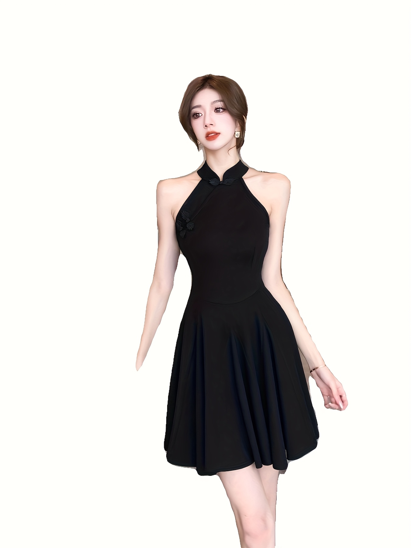 elegant black halter neck a line dress women sleeveless - Temu