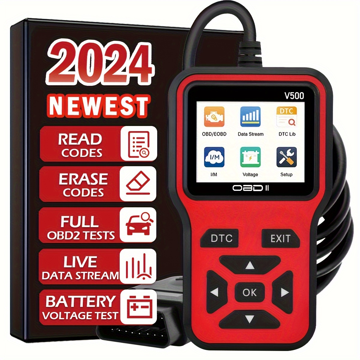 

2024 Obd2 Scanner - Complete Diagnostic Tool With Code Reader, , , I/m Readiness Indicator, Vehicle & Voltage Test - Usb Powered, Compatible With All Obdii/eobd Vehicles Post-1996