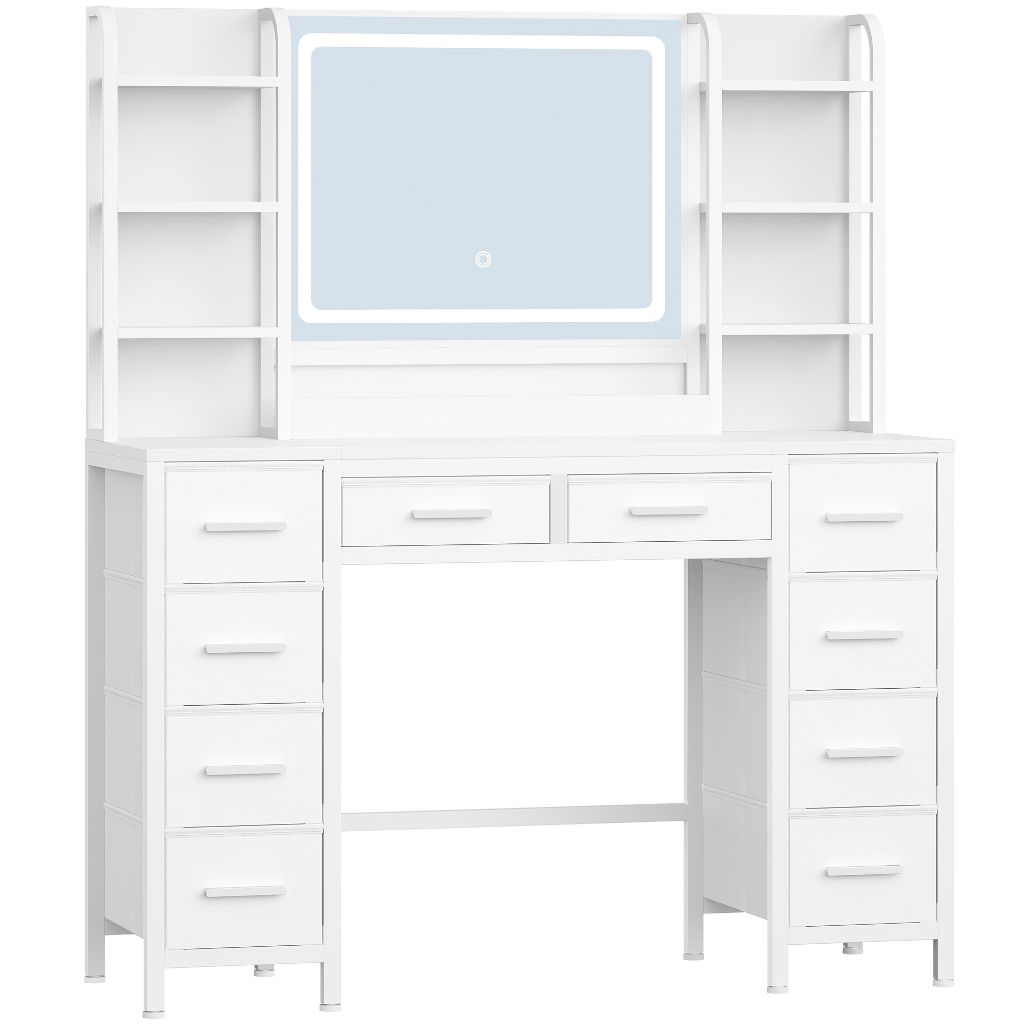 Image of Jewelry Storage Cabinet, 119.5 Cm Vanity With Mirror, 10 Drawers And 8 Open Shelves, Fabric Drawers, Storage Space In Front Of , White, 40 X 119.5 X 142.3 Cm