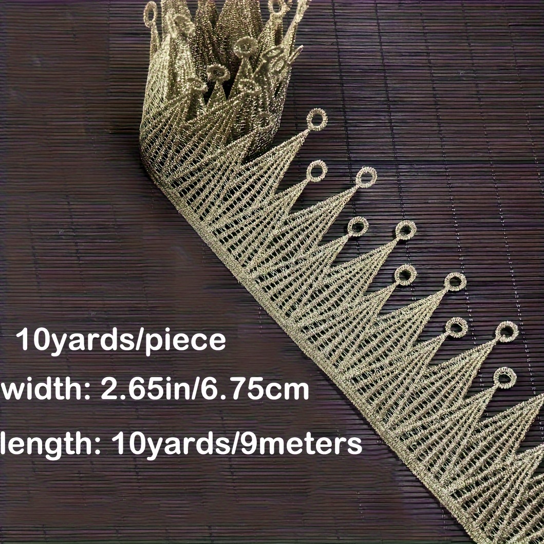 Golden Polyester Embroidery Lace Trim Ribbon, 2.65in Width, Diy Sewing Craft Crown Applique Strap For Home Decoration, Holiday & Christmas Decor