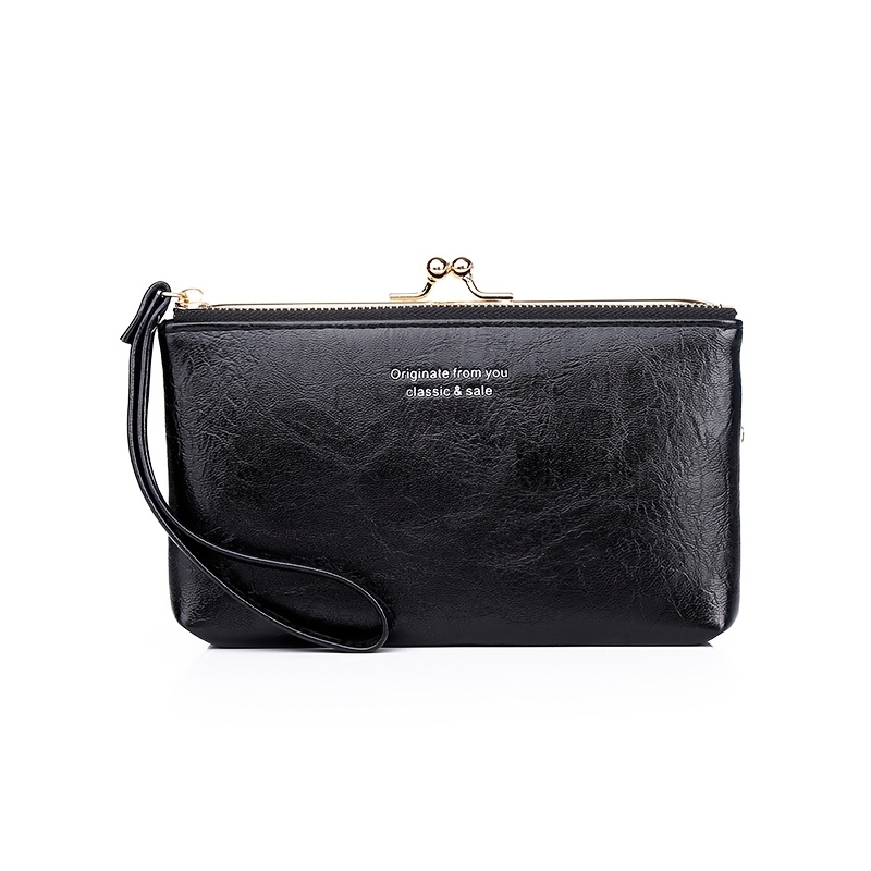 Women's Compact Bifold Wallet Vintage Zipper Kiss Lock Coin Purse