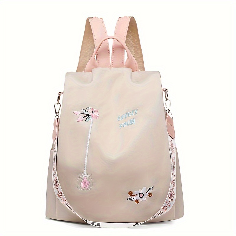 Image of [women's Fashion Backpack] Ethnic Style 3d Embroidery Backpack Women's Oxford Cloth Women's Backpack Casual Temperament Women's Anti-theft Travel Bag