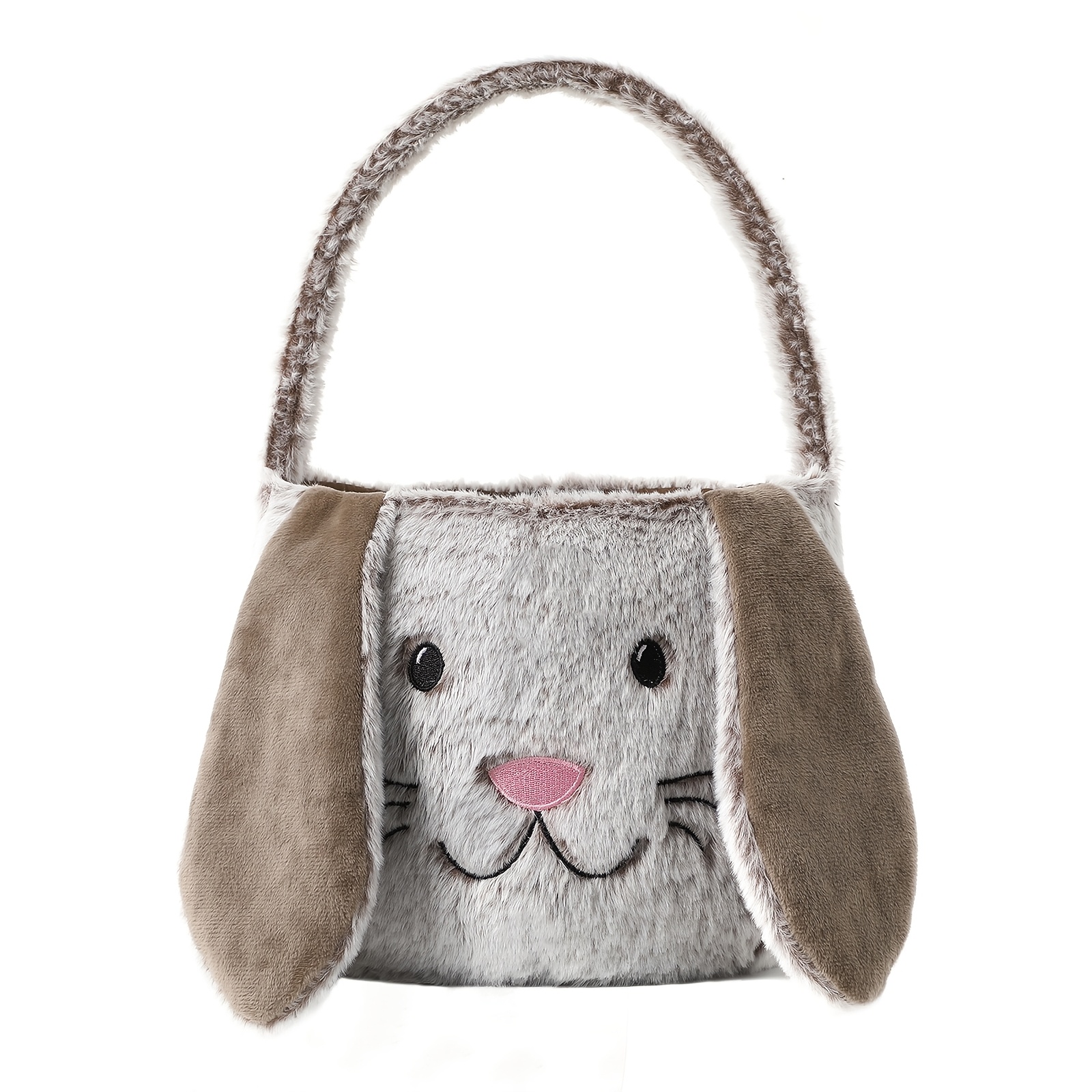 Plush Easter Bunny Basket, Long Plush Ears Egg Hunt Easter Bag, Rabbit Easter Handbag, Easter Decorative Candy