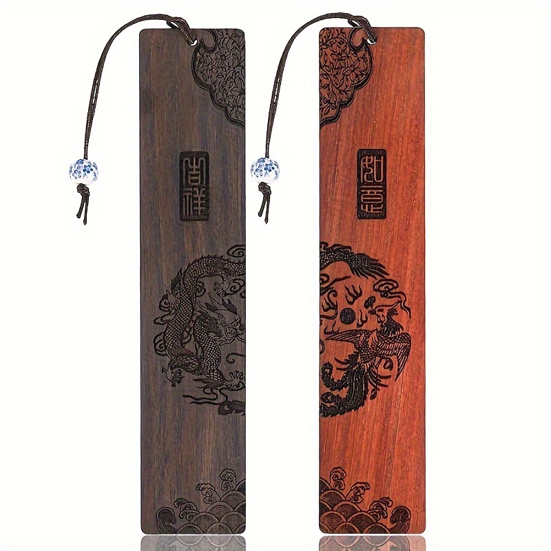 

2pcs Elegant Wooden Bookmarks With Intricate Carving - Perfect Gift For Book Enthusiasts, Ideal For Daily Use & Office Supplies