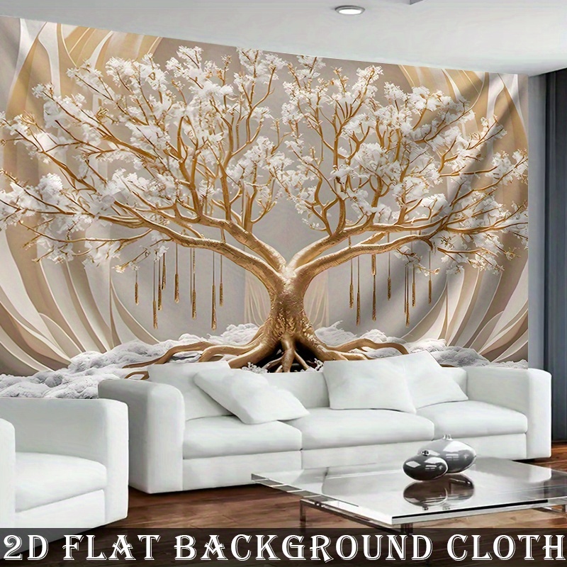 White Tree Of Life Wall Tapestry For Living Room And Party Decor_voghion.com