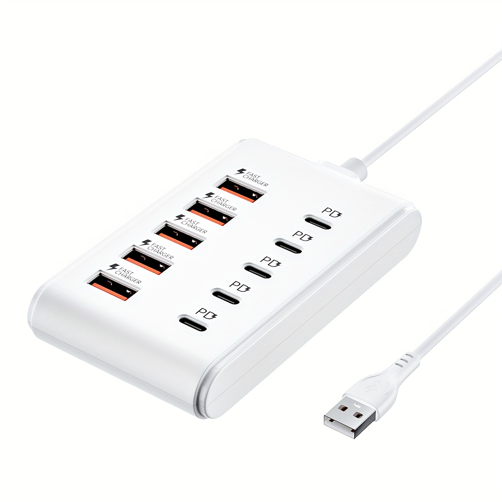 TEMU Meiglobal 5usb+5typec Usb Docking Station Fast Charging 25w Pd Compact Multi Port Adapter Compatible With Usb Devices, Laptops, Tablets, Mobile