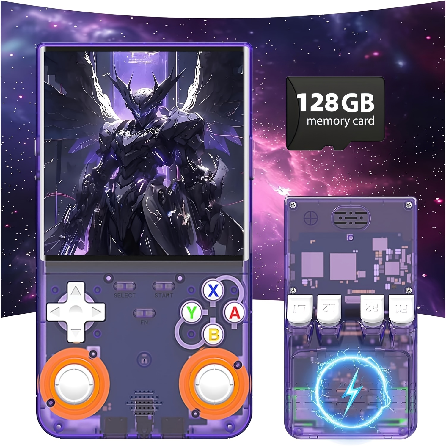FETIOST R36 Ultra Handheld Game Console - 4-inch HD Screen, 64GB/128GB Storage, 3500mAh Battery, 10+ Emulators (PS2/PS1/N64/GBA/PSP/PC/), Dual 3D Joysticks, Portable Gaming System for PC-Free Play (White/Purple/Blue/Black)