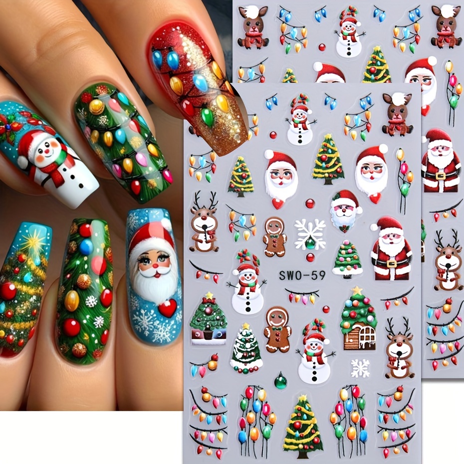 

2pcs Santa Claus Nail Art Stickers 3d Christmas Tree Snowman Elk Sliders Balloon Light Snowflake Manicure Tech Supplies