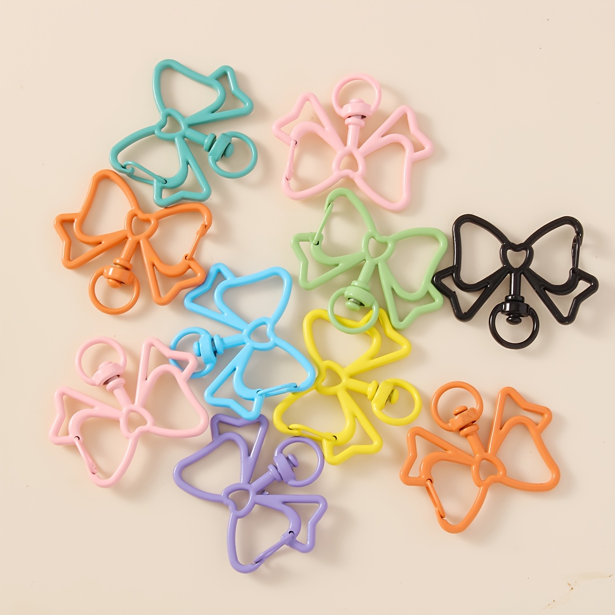 TEMU 10pcs Candy Color Bow Lobster Clasp Keychain Handmade Mobile Phone Chain Random Color