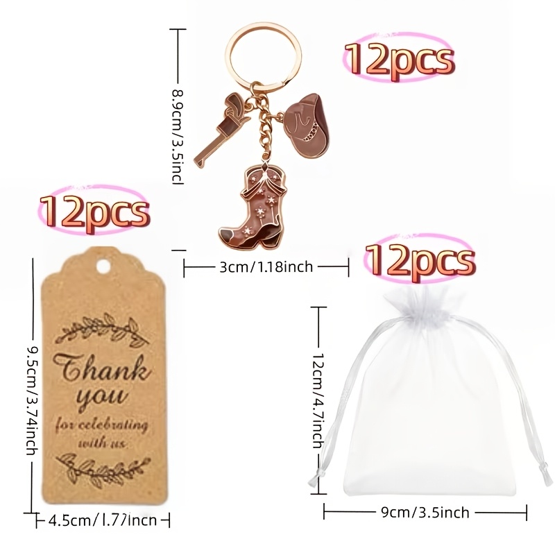 TEMU Lot de 36 pièces/12 ensembles de porte-clés de style cowboy western pour cadeaux de fête, anneaux porte-clés en métal avec breloques chapeau et