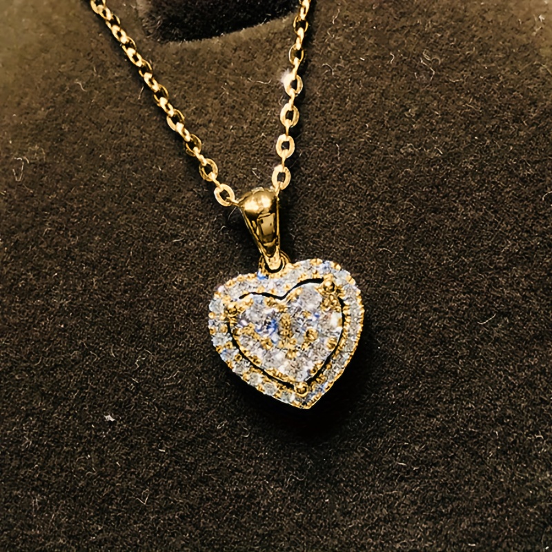 TEMU 1pc Women's Fashion Pendant Necklace Elegant Inlaid Sparkling Synthetic Zirconia Valentine's Day Heart Necklace Women's Wedding Party Casual
