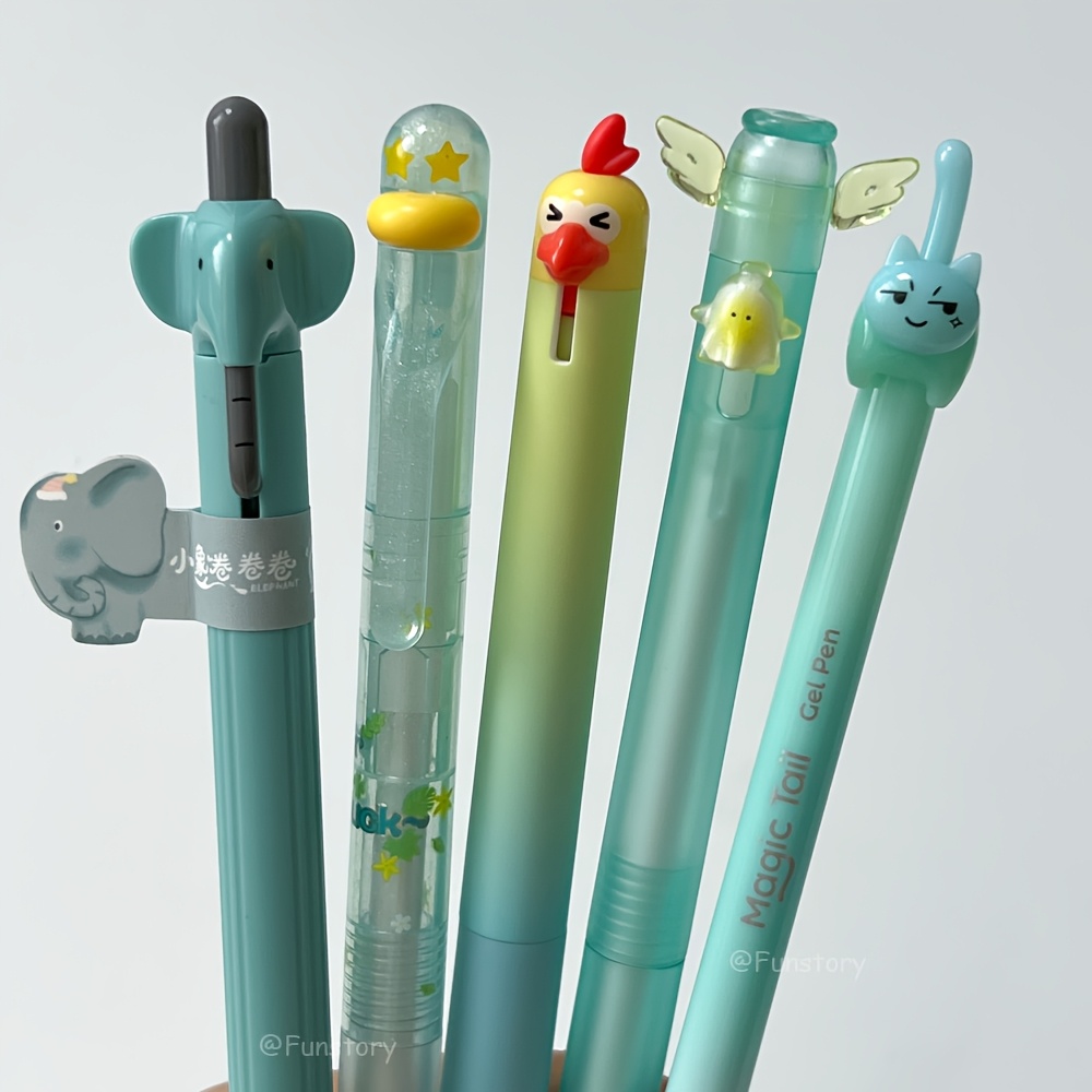 TEMU 5pcs/set Fun Animal Gel Pen 0.5mm Quick-dry Pen Cat Duck Parrot Style Black Pen For Study & Office Use