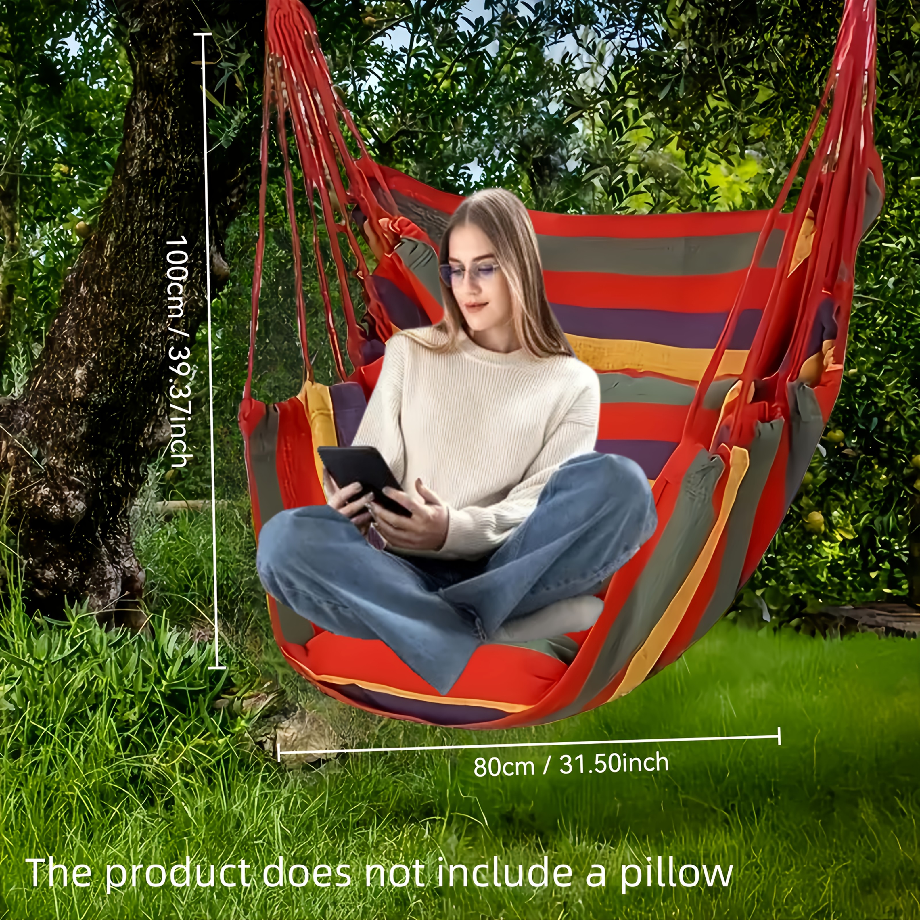 1pc Blue & White Striped Hammock Chair - Outdoor Rope Swing, No Pillows Included, Ideal for Camping & Relaxation, Durable Relaxation Chair, Camping Essentials|Relaxation Chair Design|Durable Fabric, Hammock Chair