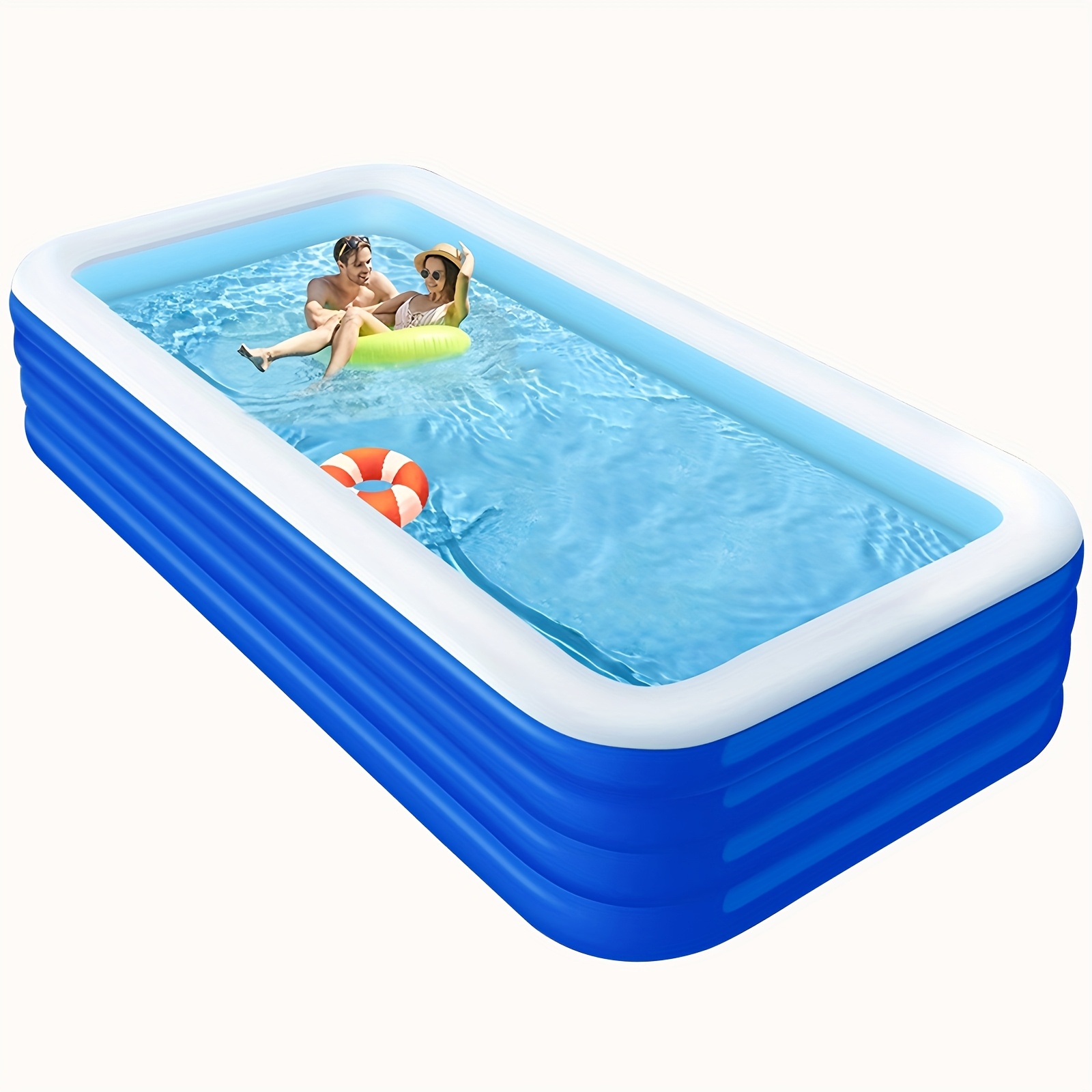 super large 3 4 layer heightened thick inflatable swimming pool foldable pvc sunscreen material blue white rectangular design with   for patio beach camping outdoor   beach swimming pool quick setup pool