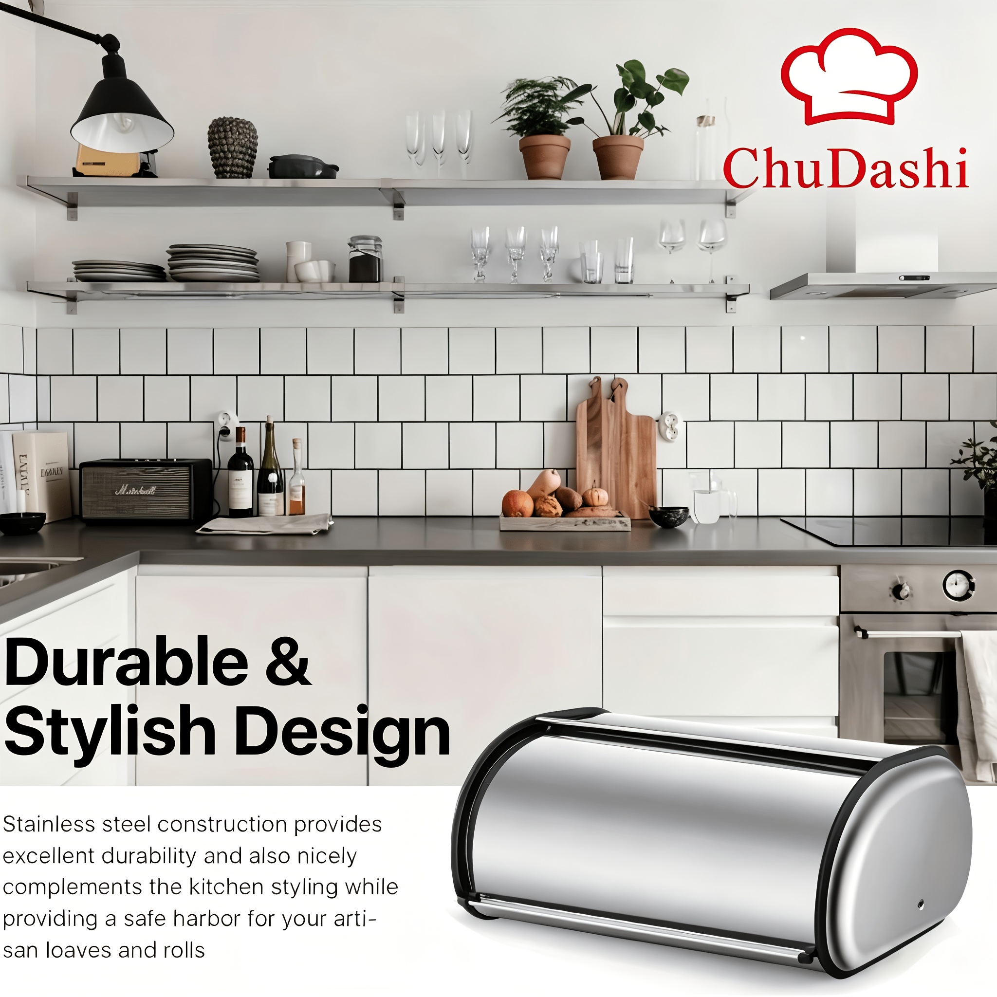 TEMU Chudashi 13-inch Stainless Steel Bread Box, Countertop Bread Storage Container With Stainless Steel Lid - Fresh And Insect-proof, Holds Multiple