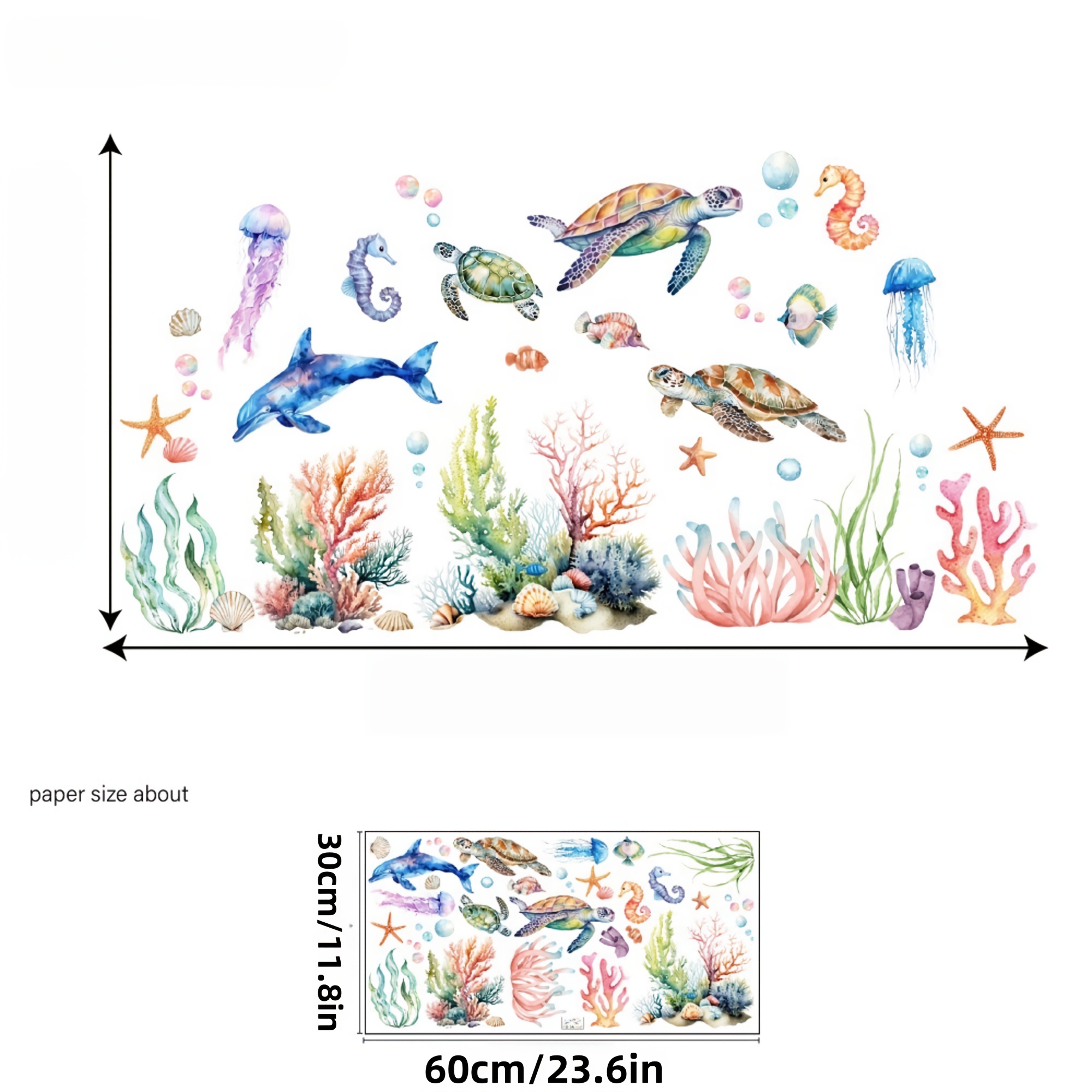 Image of 1pc Tropical Cartoon Underwater Scene Bath Tub Sticker - Self-adhesive Pvc Decal With Sea Turtles, Jellyfish, Coral , Starfish & Fish - Diy Home Decor For Bathroom Accessories