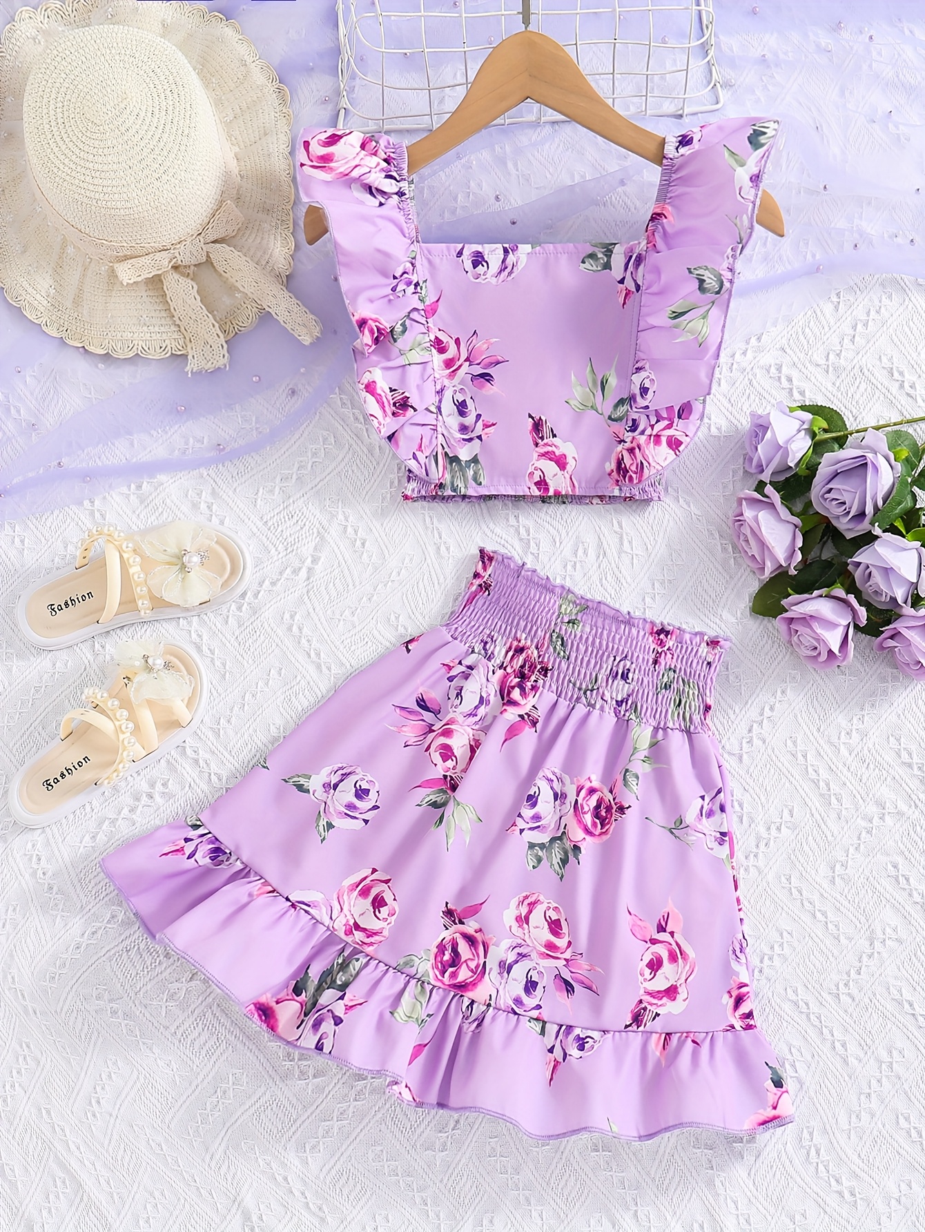 shoulder ruffle crop top midi skirt fashion set girls aged