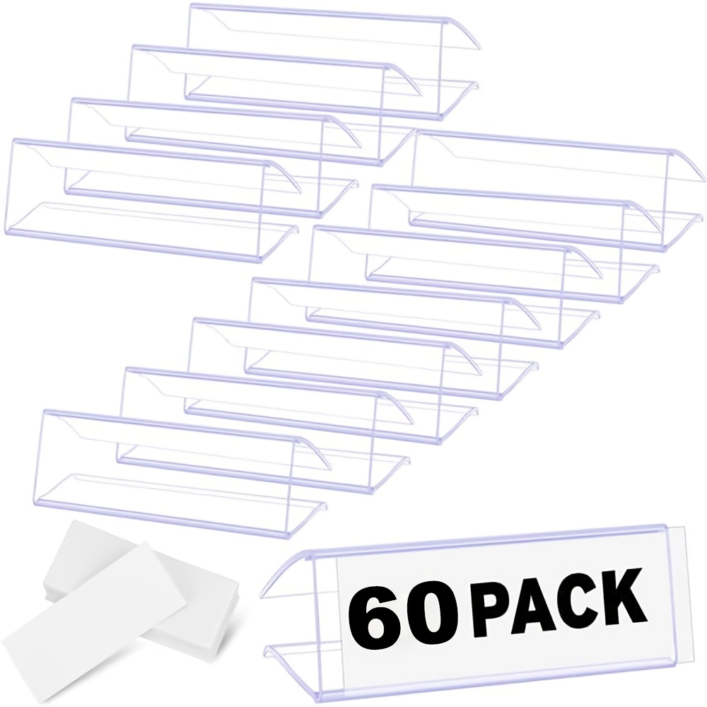 Image of 30/60pcs Plastic Label Holder With 30/60pcs Label Inserts, 3" L X1" H Clear Plastic Shelf Label Holder, Shelf Sign And Ticket Holder, Clips On To Shelves 5/8" To 3/4" Thick
