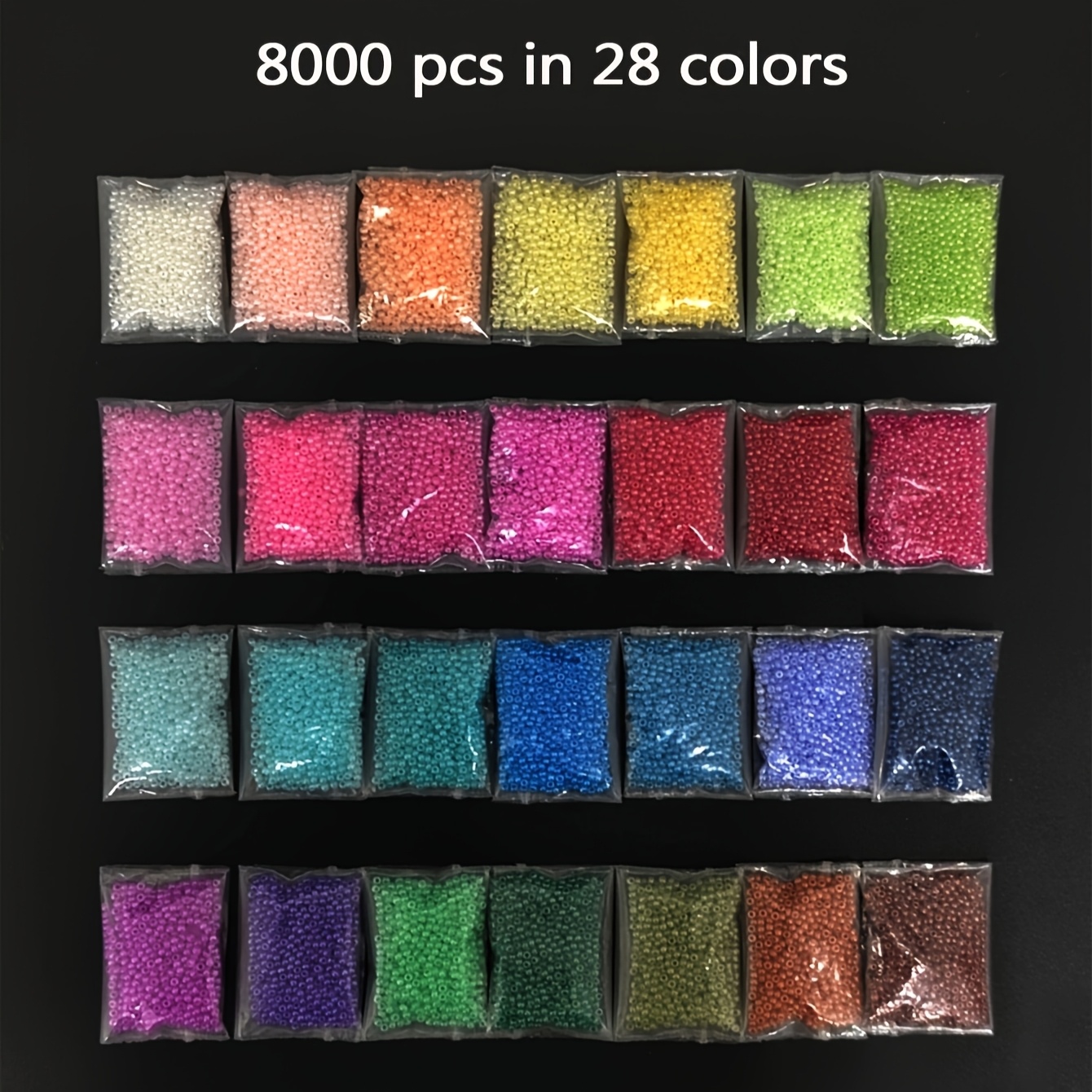E-shop 8000 runde Rocailles, 28 Farben, 140g hochwertiges Premium 2mm Rocailles-Set, gleichmäßig große Mini-Perlen, geeignet für Armbänder, Ohrringe