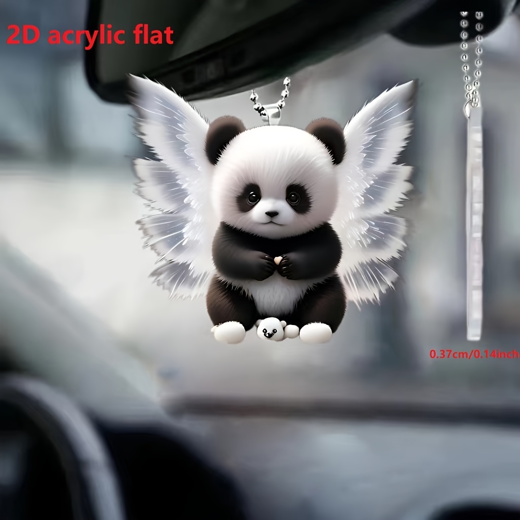 

1pc 2d Acrylic Wing Panda Car Rearview Mirror Decorative Pendant, Bag Keychain Pendant, Home Decoration Pendant