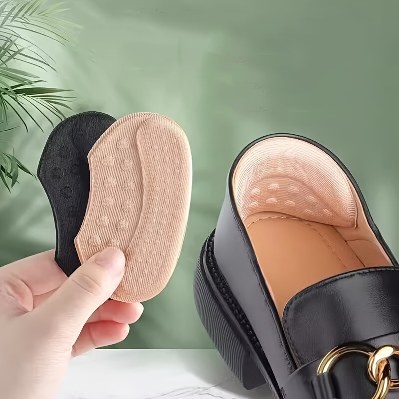 4pcs Self-Adhesive Heel Cushions in Beige, Black & Brown - Hypoallergenic Polyester, Anti-Slip & Blister Inserts for Shoes That Are Too Big, Shoe Inserts