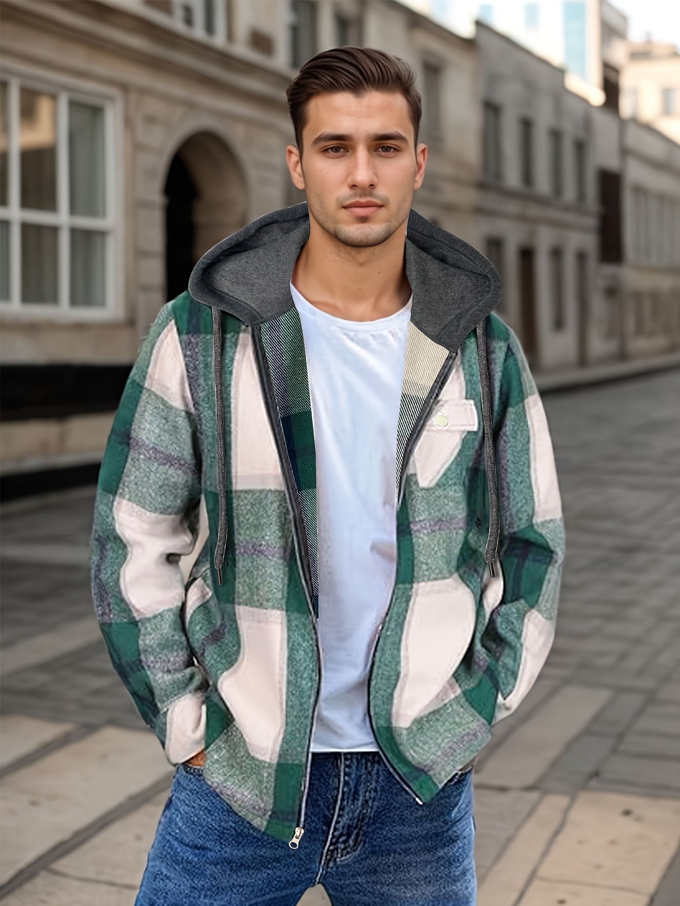 Hooded Flannel Jacket With Zipper Flannel Zip Up Hooded Jacket For