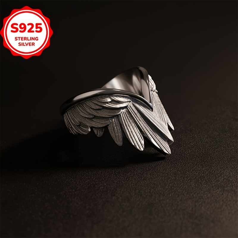 925 Sterling Silver Adjustable Ring with Vintage Feather Wing