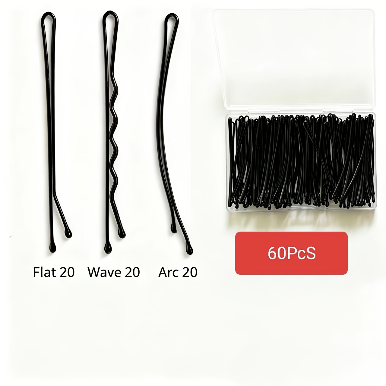 TEMU 2d Flat, 60pcs Thickened Bobby Pins Set, 20 Flat + 20 Wavy + 20 Curved Hair Pins For Hairstyle Fixing