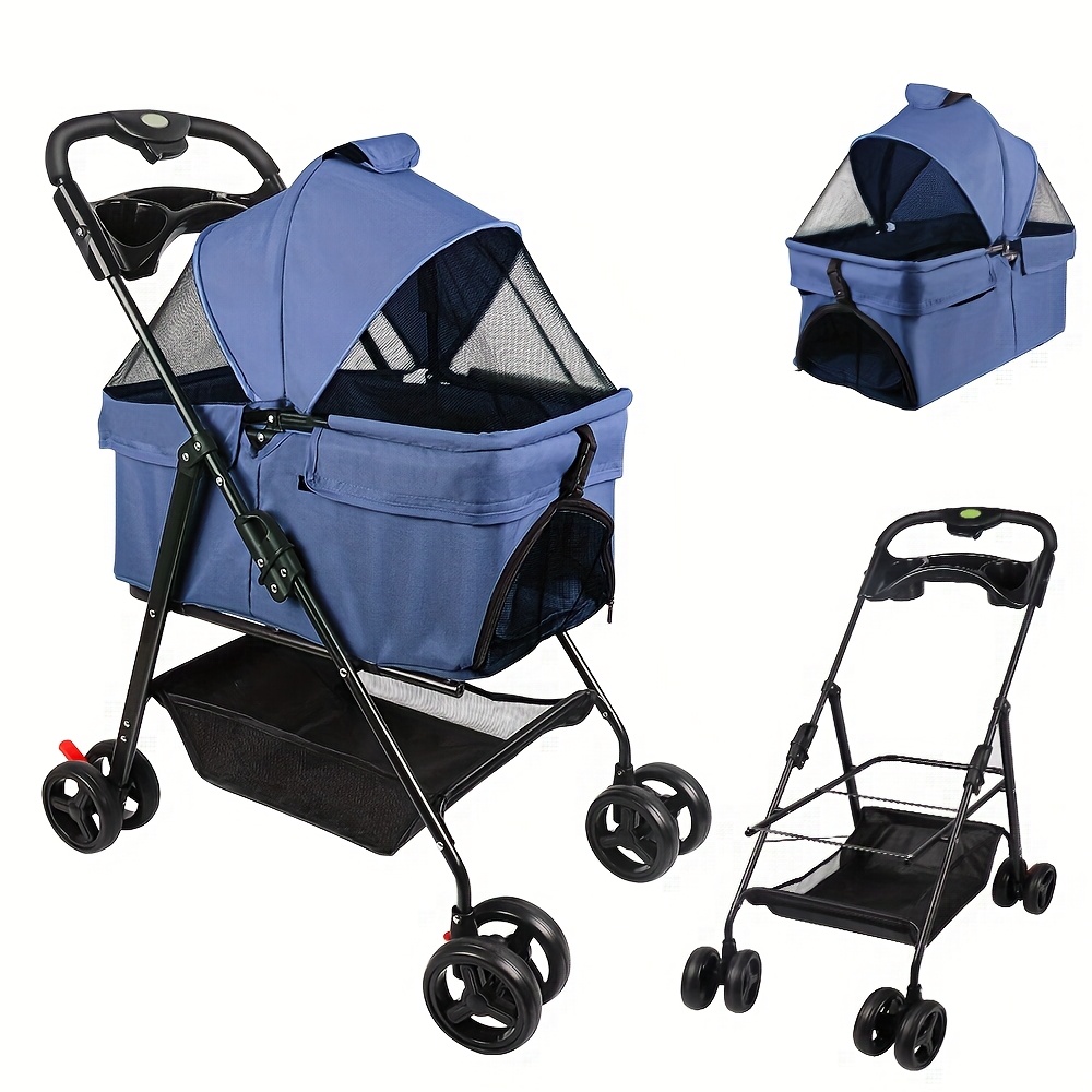Dog Stroller, 50*65*99cm, Foldable And Detachable Dog Stroller With Cup Holder, Storage Basket And 4 Wheels