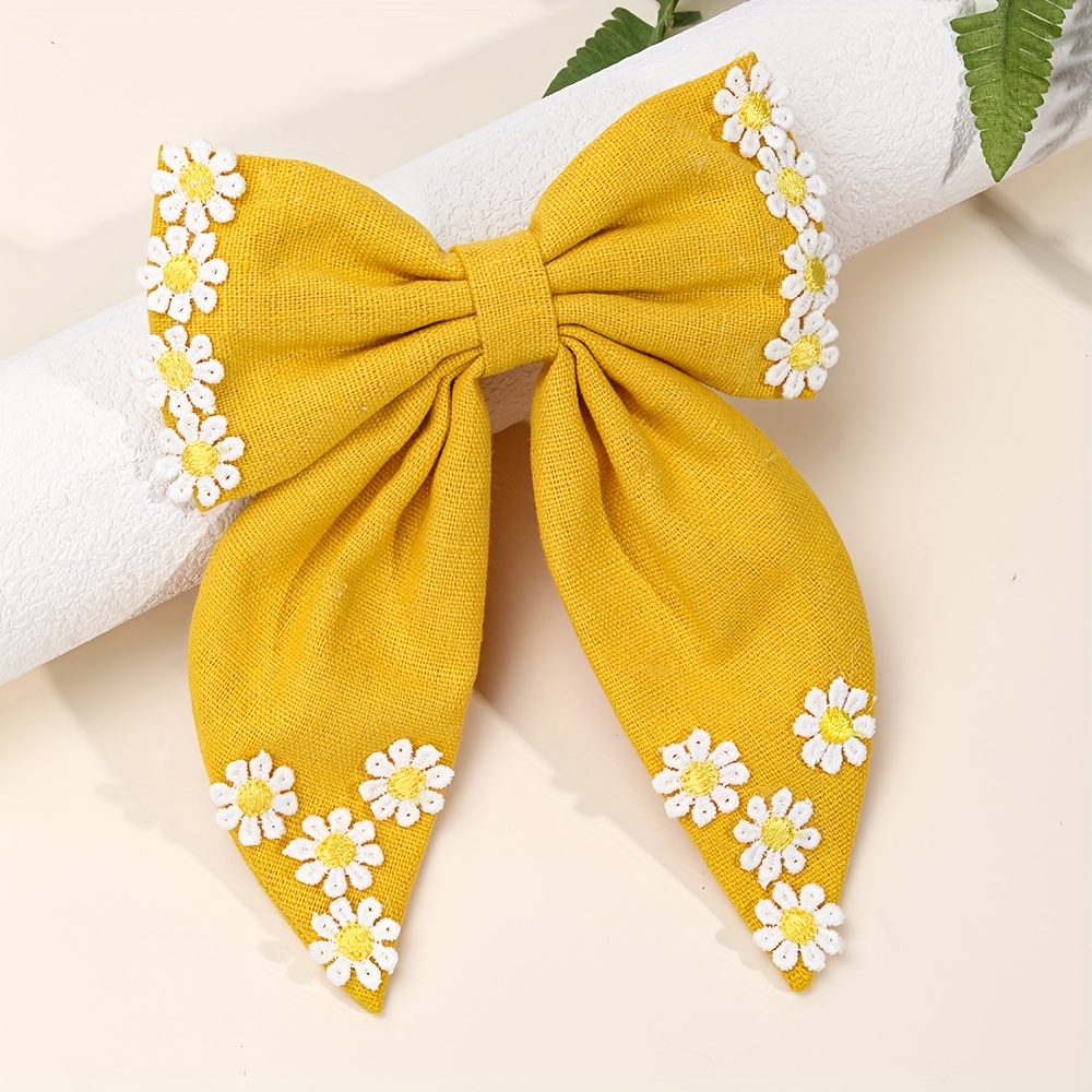 Image of 1pc Floral Bow Hair Clips For, Made Of Solid Color Fabric And Polyester, Use. A Minimalist Hair Accessory That Makes A Great Gift Option
