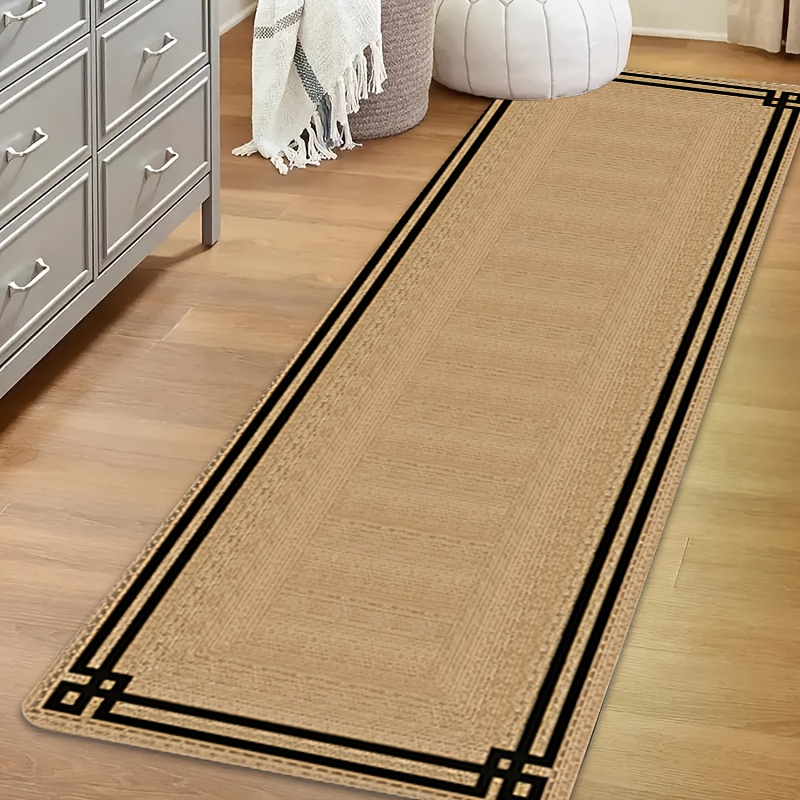 TEMU 1pc Simple Light Luxury European-style Apricot Geometric Print Hallway Runner Rug, Non-slip Runner Rug, Bedside And Sofa Side Mat, Kitchen Mat,