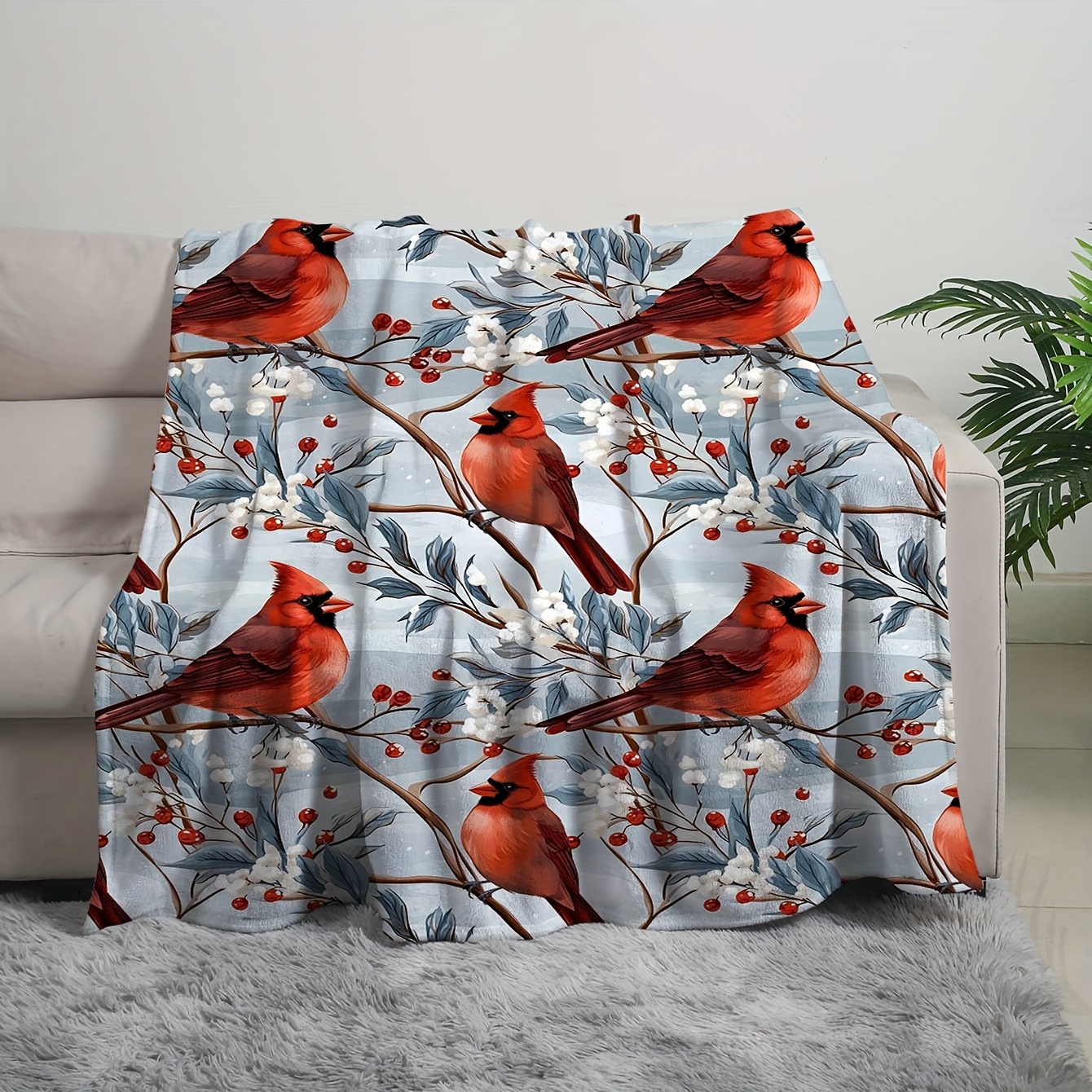 

1pc Contemporary Bird Print Flannel Fleece Blanket - All Seasons Reversible Knitted Digital Print Soft Cozy Multipurpose Polyester Bedding, Animal Theme Comfort Throw, Machine Washable