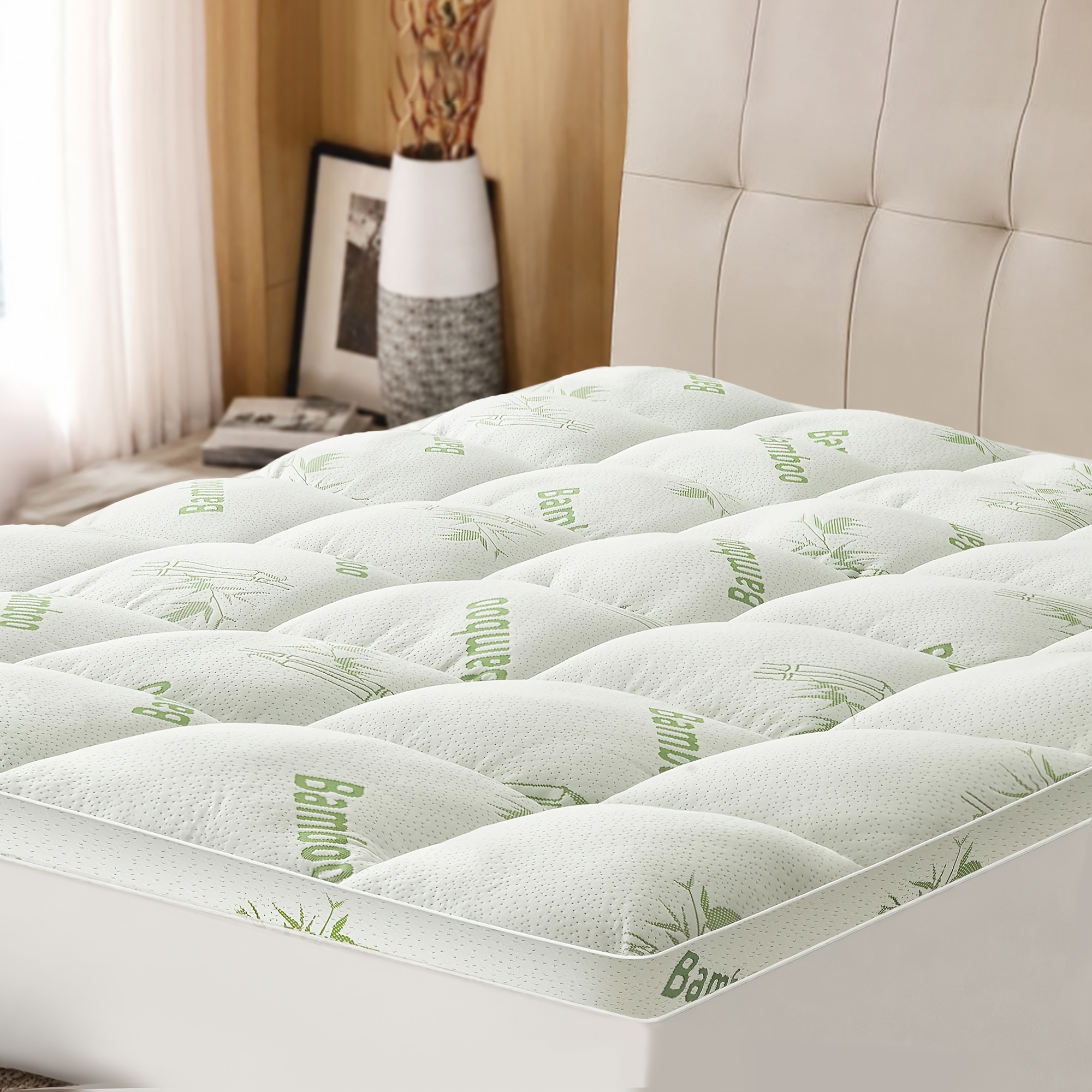 TEMU Topper, Viscose Derived From Bamboo Pillow Top Mattress Pad With 8-21 Inch Deep Pocket, Cooling For Hot Sleepers, Machine Washable Fast Delivery