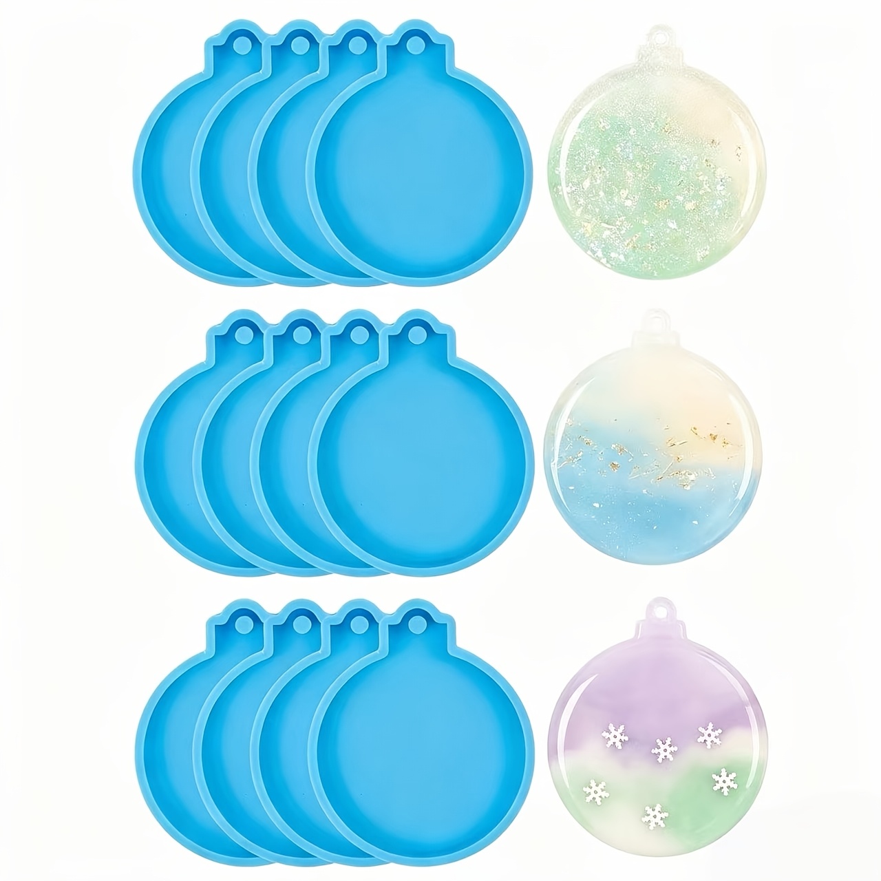 TEMU Set di 12 stampi in silicone di resina natalizia, stampi rotondi decorativi per epossidica, adatti per artigianato, gioielli, portachiavi,