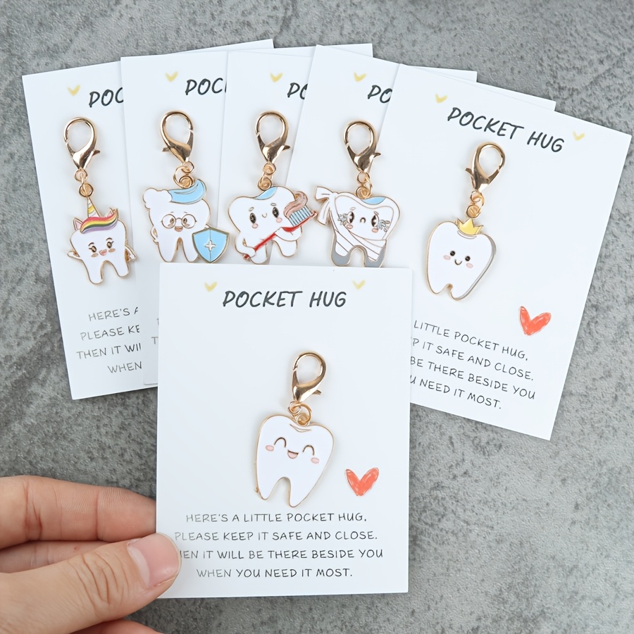 TEMU Portachiavi Dente Cartone Animato 1 pz/6 pz, in , Biglietto d' Tascabile, Ciondolo Promemoria Sani, Regalo per Professionisti del Dentista e