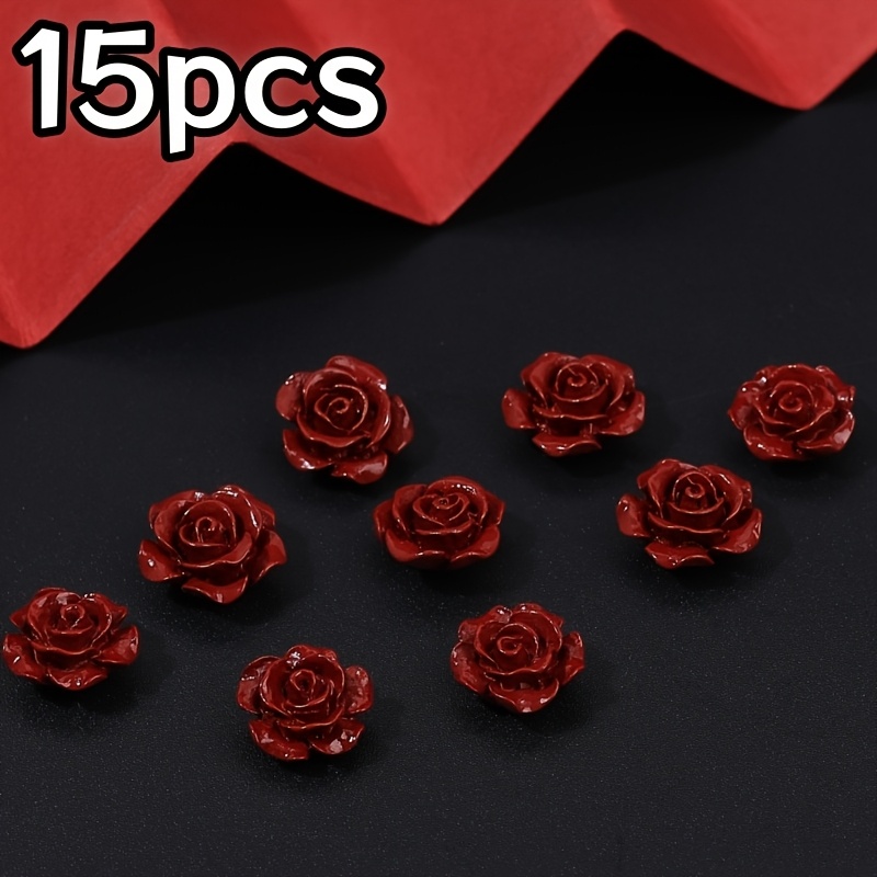 E-shop 15 Stück Rote Rosenperlen für Schmuckherstellung – Rosenblütenperlen geeignet für Armbänder, Halsketten, Schlüsselanhänger – DIY Bastelzubehör,
